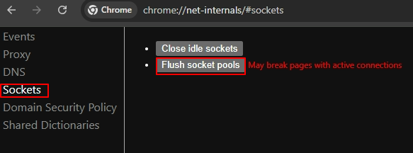 Chrome Net Internals - Socket